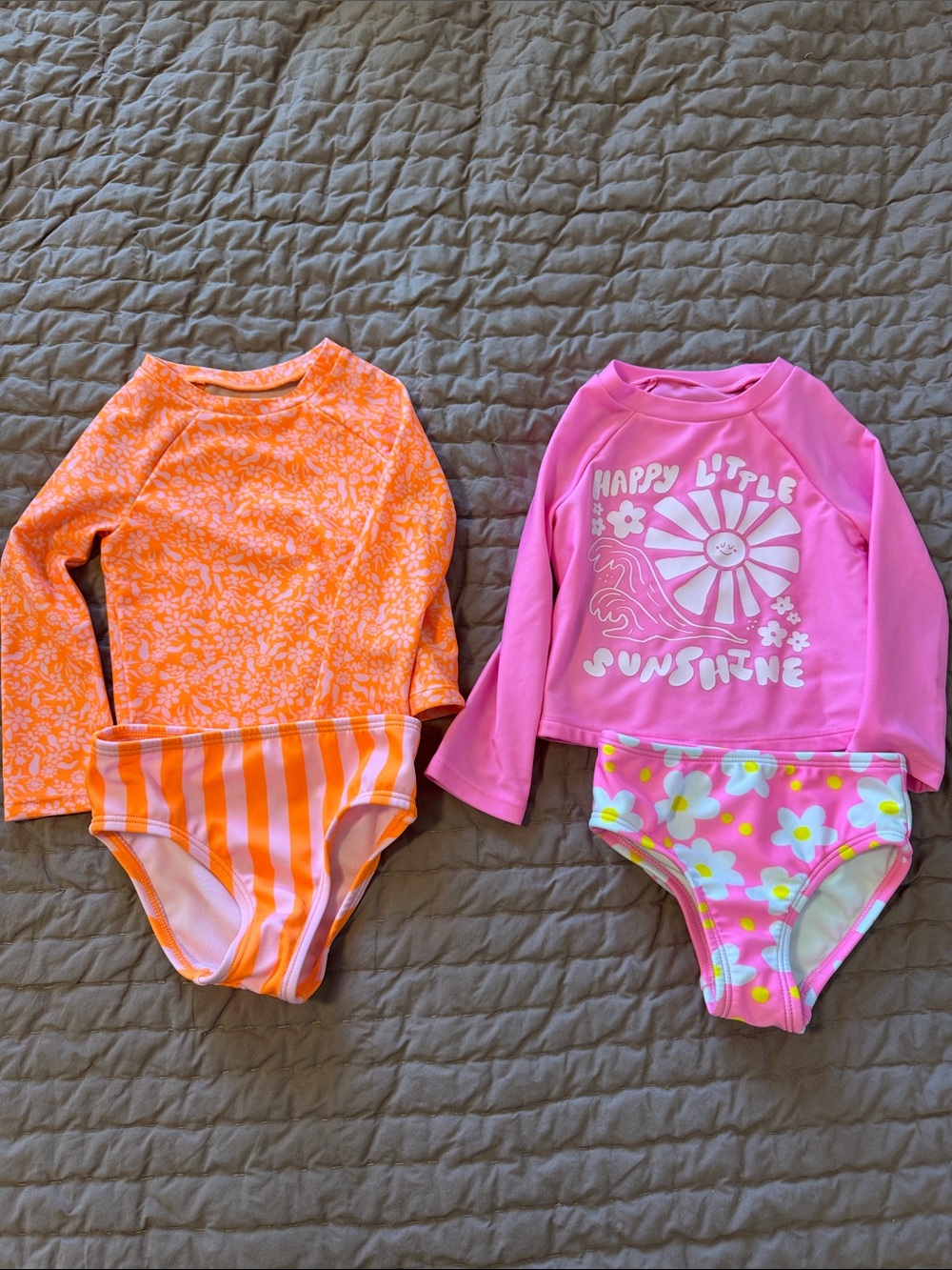 Cat & Jack Orange and Pink Girls Rash Guard Swim Sets